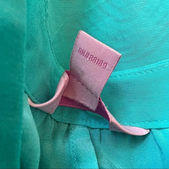 Lilly Pulitzer Rogan silk patterned halter top rainbow colorful aqua 5117 - Picture 10 of 12